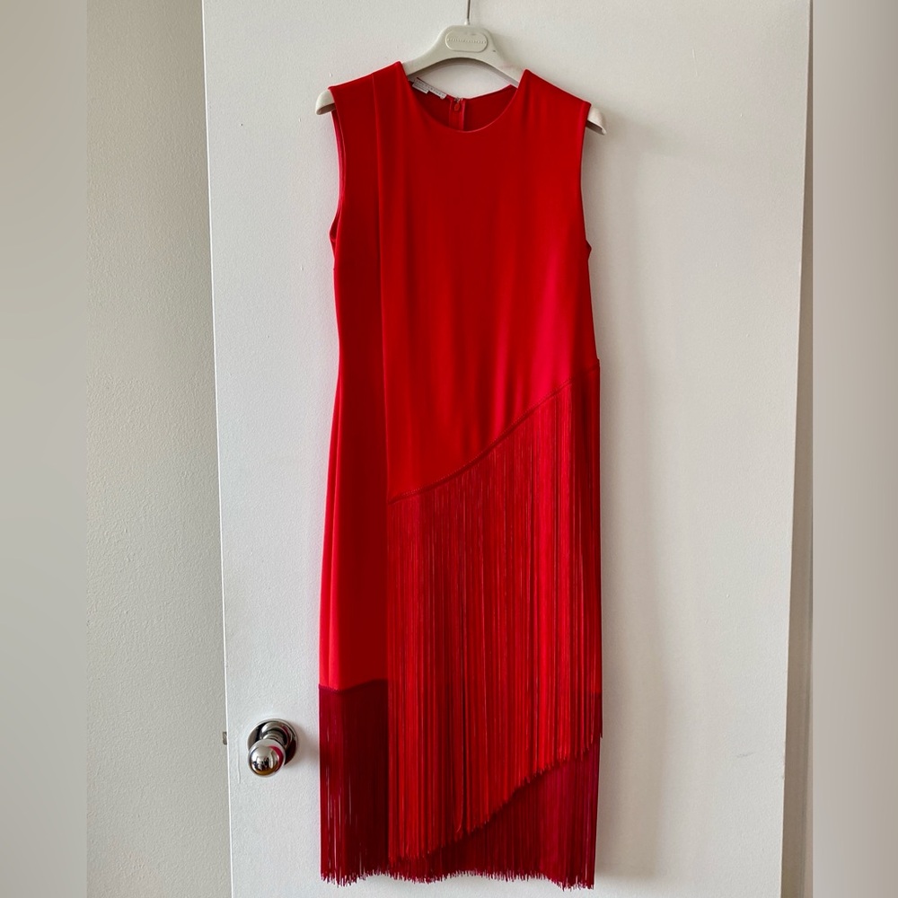 NWOT Stella McCartney Vibrant Red Asymmetrical Fringe Dress